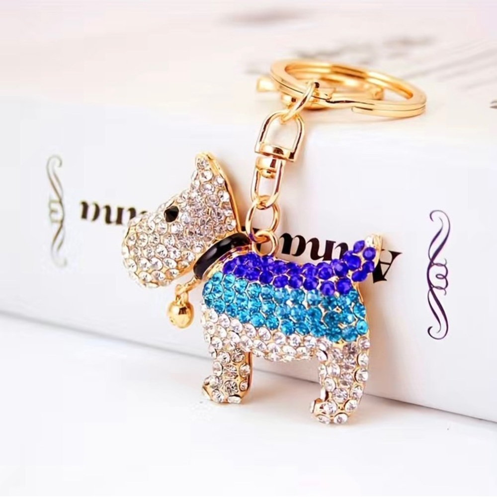 Blue Faux Diamond Dog Keychain